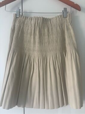 7 For All Mankind Beige Smocked A-Line Skirt